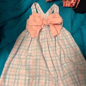 Pink and Blue Plaid Kids Dress with Bow